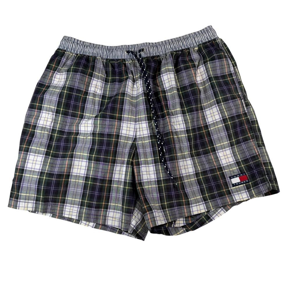 Tommy Hilfiger Vintage Y2K Men's Large Plaid Swim Trunks Mesh Lined Shorts